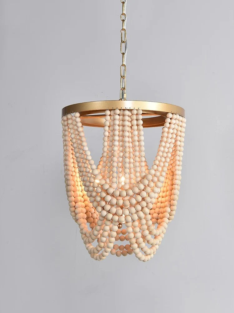 lustre rétro en perles de bois pour décoration intérieure