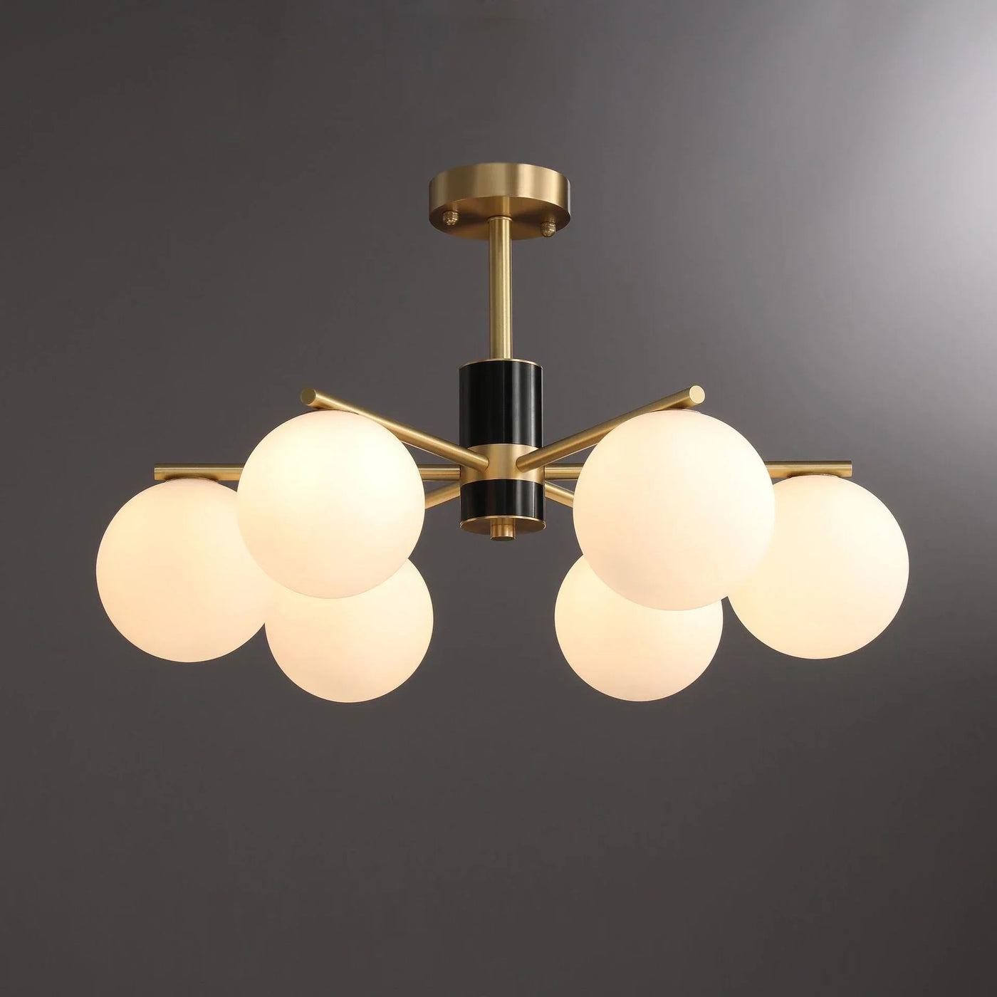 suspension nordique luxe en cuivre doré avec boules de verre blanches