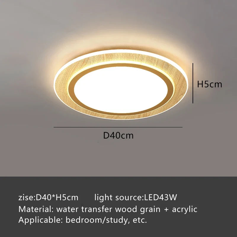 lampes de plafond led ultra-minces en bois style japonais