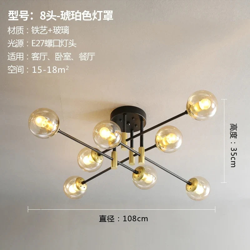 lustre nordique moderne led avec boules de verre
