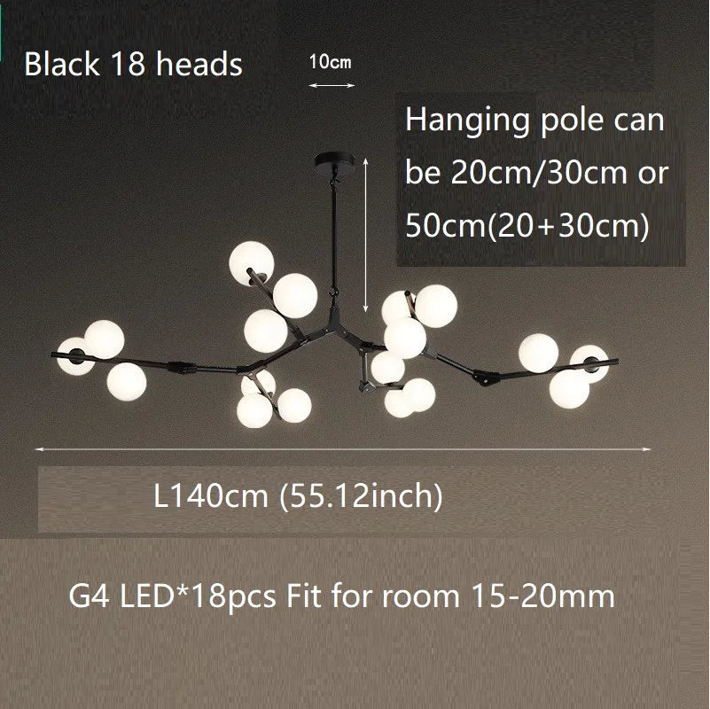 lustre moderne led créatif branche d'arbre moléculaire décorative