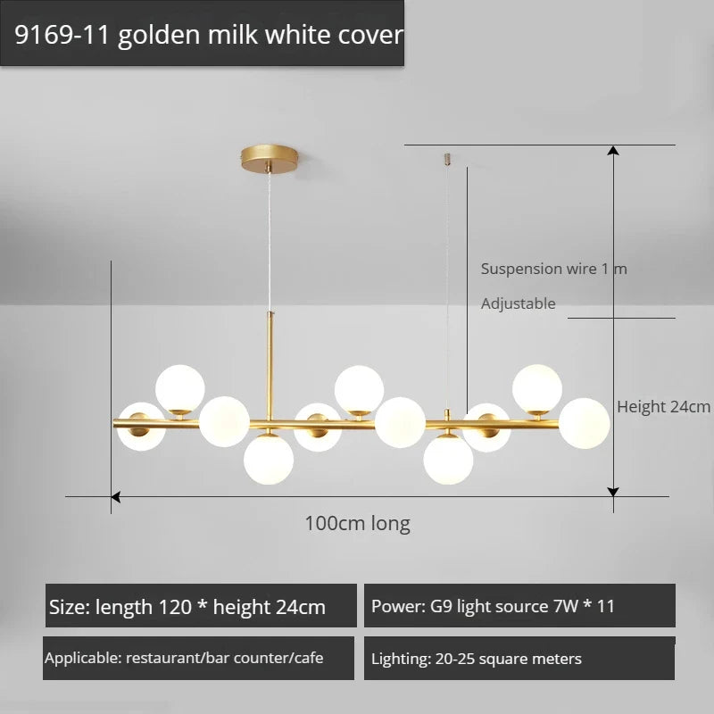 lustre long moderne en boule de verre abat-jour suspendu décoration led