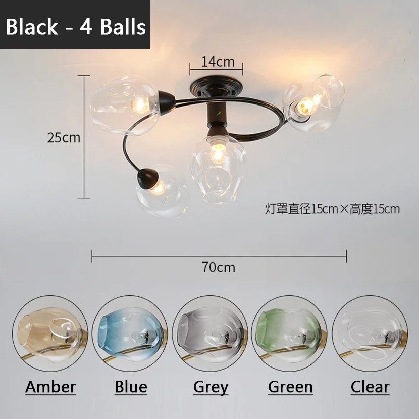 lustre moléculaire led en verre pour table à manger