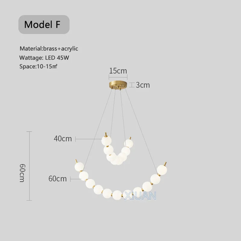 lustre suspension en acrylique blanc avec perles