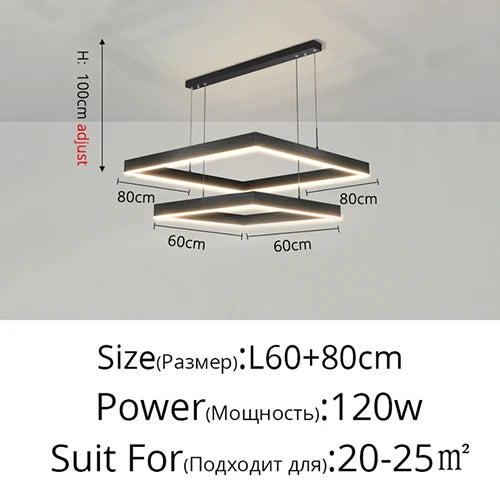 Lustre Led carré moderne pour salon salle à manger chambre cuisine noir Rectangle Led plafonnier suspension lampe