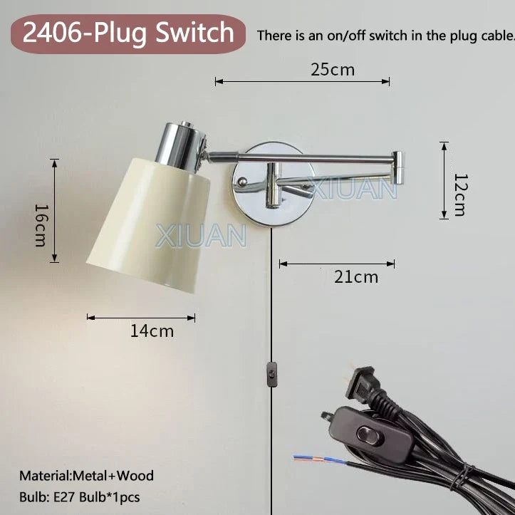 applique murale moderne bras pivotant led en tissu plissé métal