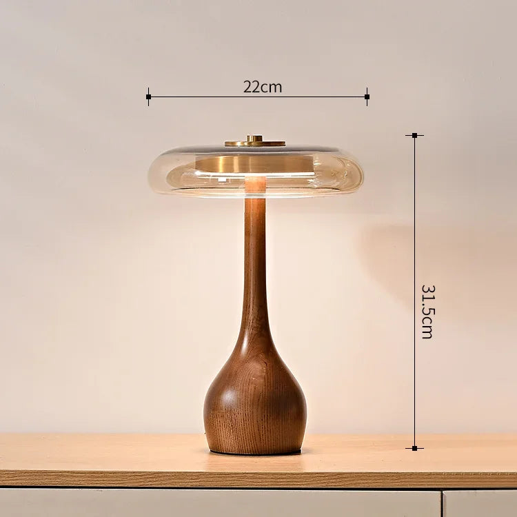 lampe de bureau rétro en bois et verre pour intérieur élégant