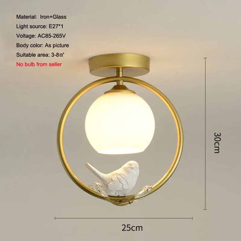 plafonnier nordique en fer style 	 avec décoration oiseau