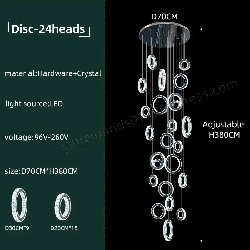 Modern LED Crystal Chandelier Nordic Ring Hanging Lights for Living Room, Hanging Lamps Fixtures Staircase Lighting Pendant Lamp