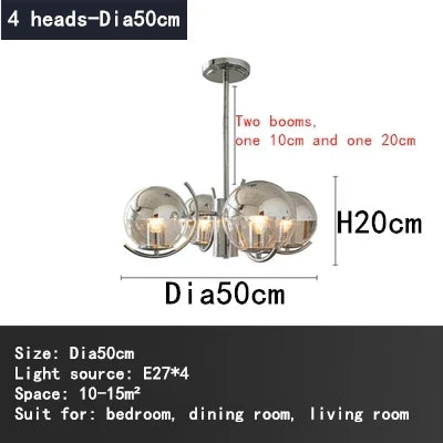lustre design en verre chrome led pour décoration maison