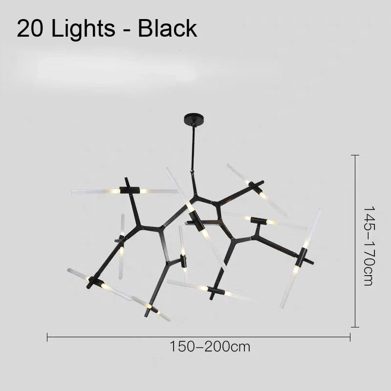 lustre moderne en verre led tube branche pour décoration suspendue