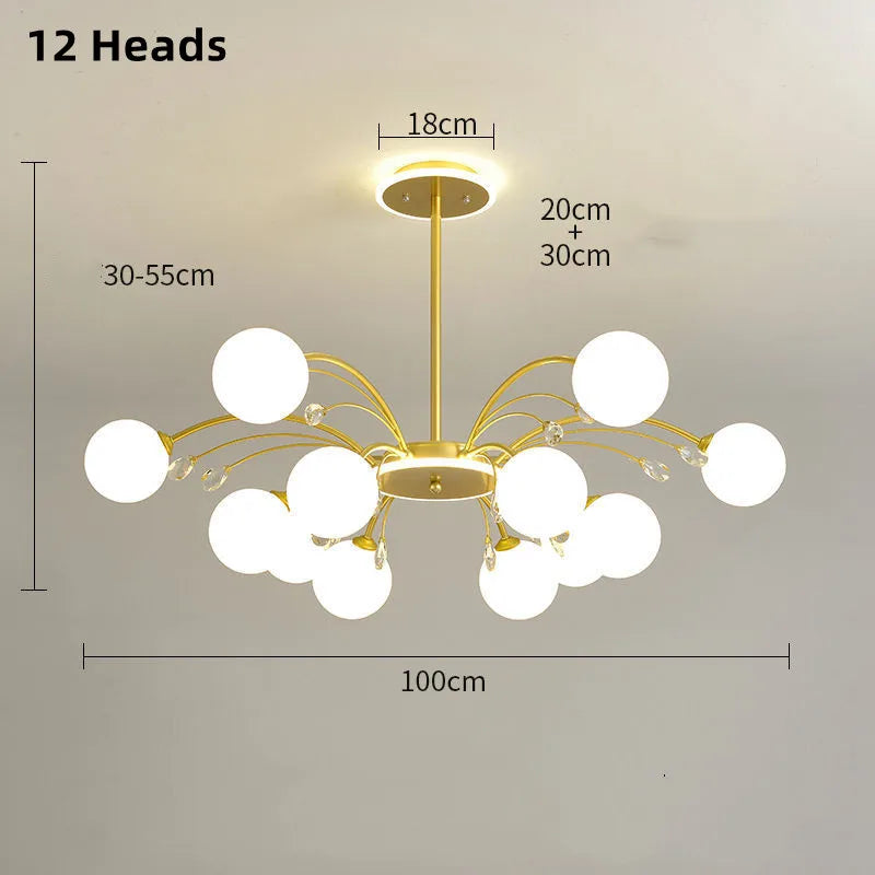 lustre moderne en verre avec cristaux lumineux pour un éclairage élégant
