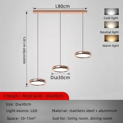 suspension led circulaire design moderne en aluminium pour intérieur