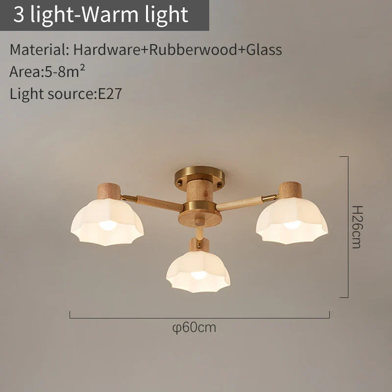 Plafonniers nordiques en bois de caoutchouc avec lampadaires en verre pour salon moderne blanc chaud lumière froide Lustres chambre lampara