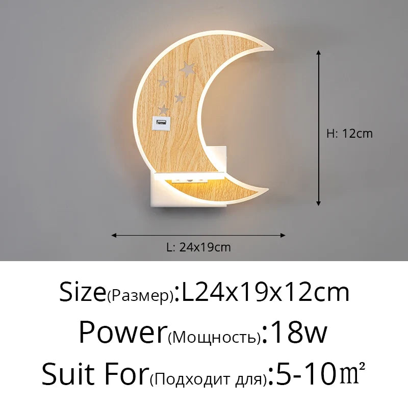 applique murale led lune design moderne minimaliste avec chargeur usb