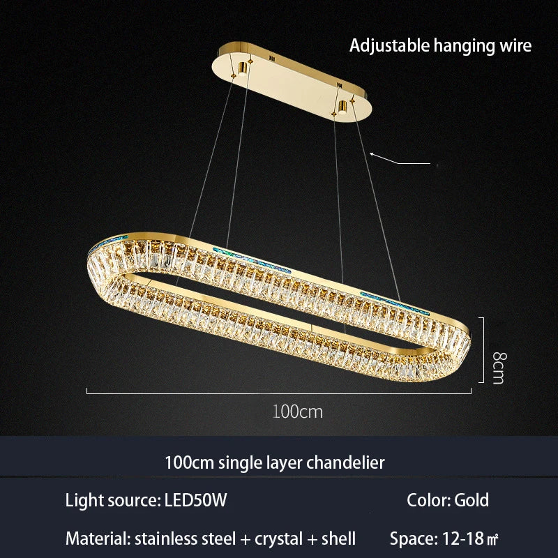 lustre moderne en cristal et cuivre trois couches éclairage intérieur