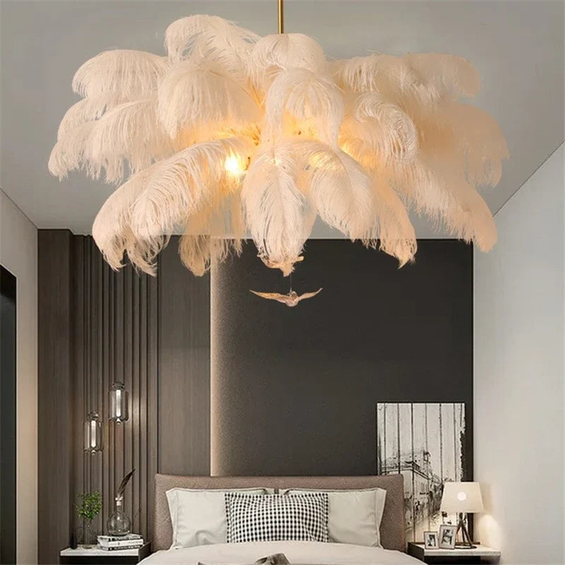 luminaire suspendu luxe plume d'autruche led style nordique