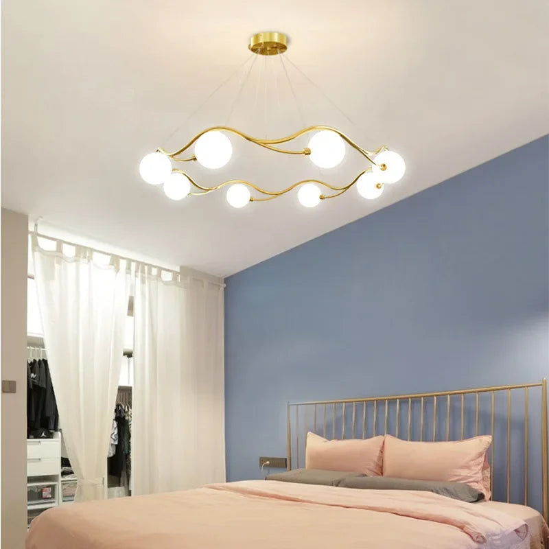 lustre royal de luxe en or avec boule de verre led
