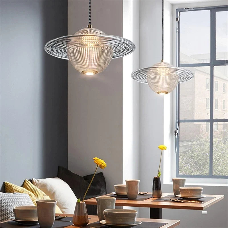 lustre moderne en verre style nordique soucoupe volante led