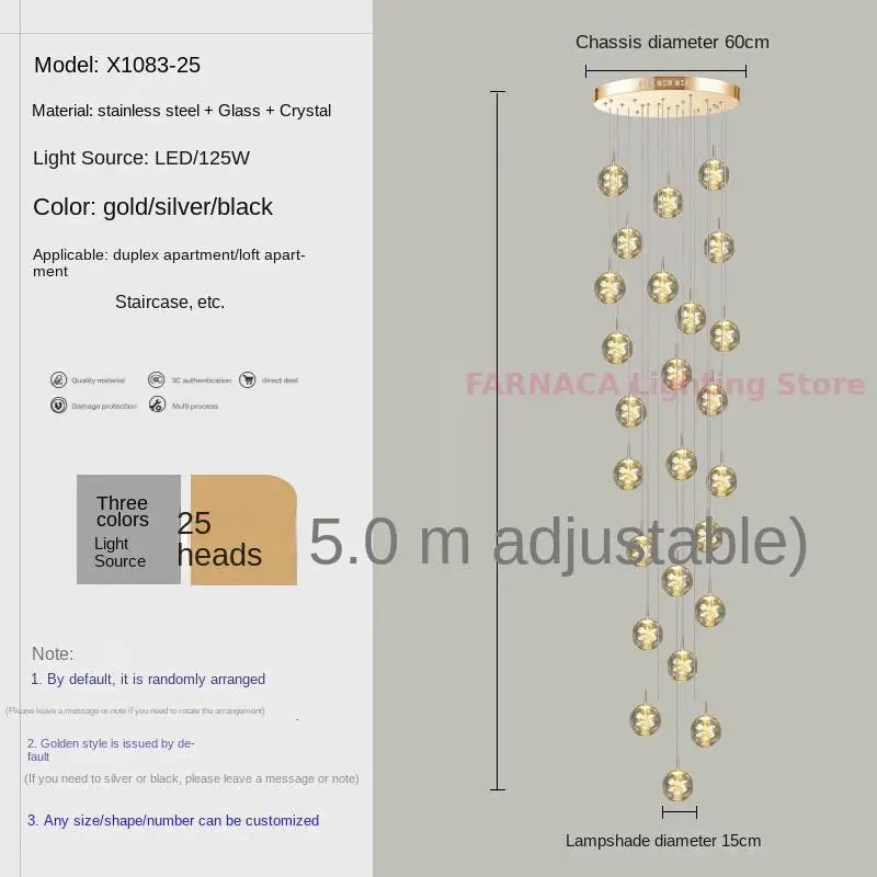 Remote control stair chandelier Nordic creative duplex dining room light lift high living room, apartment decorative chandelier
