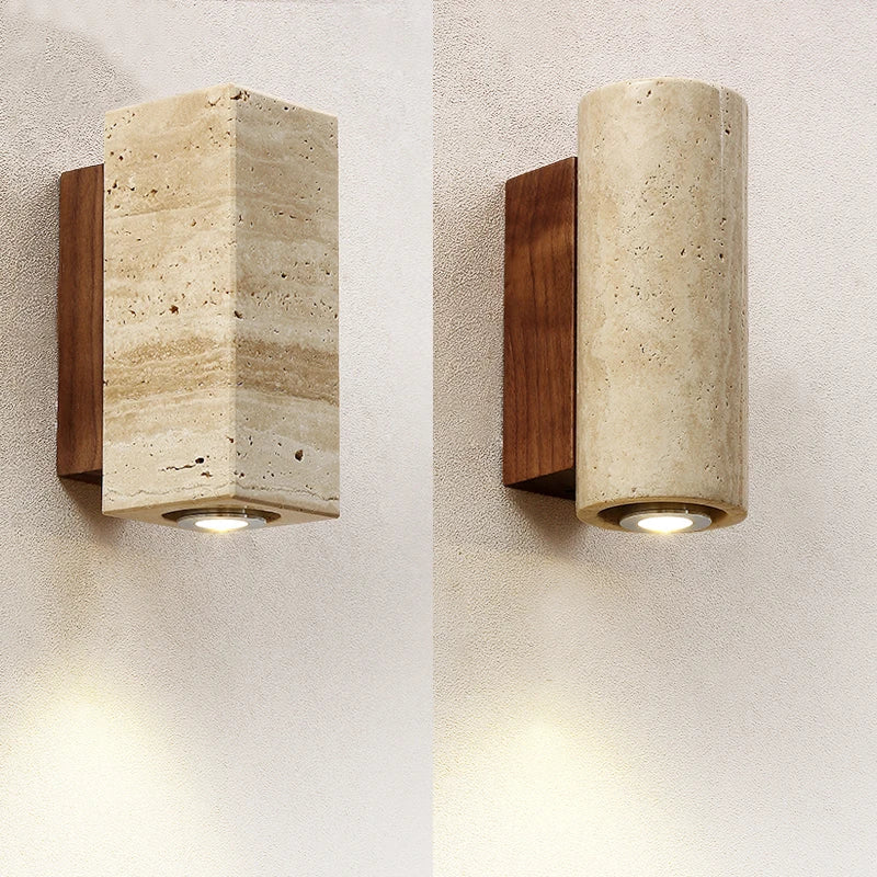 applique murale led wabi sabi en travertin décor marbre
