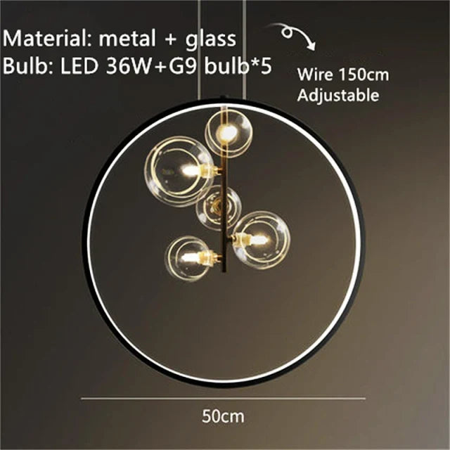 lustre en métal avec boule en verre pour décoration intérieure