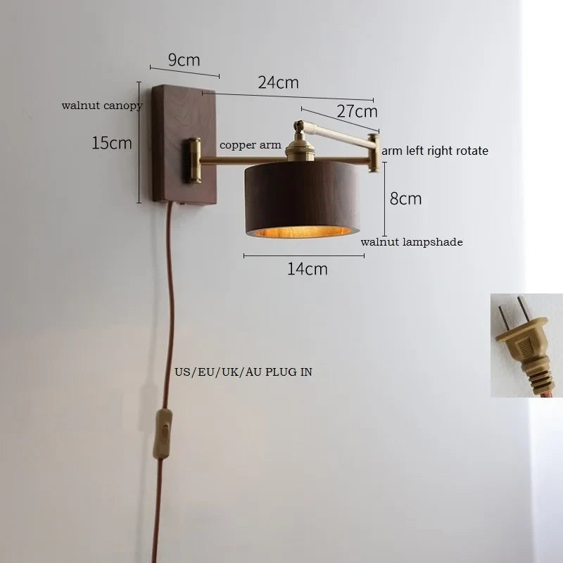 Applique murale LED en bois de frêne et de noyer