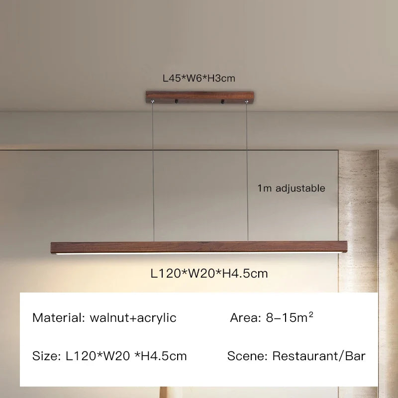suspension moderne à led en bois avec télécommande pour table et bar