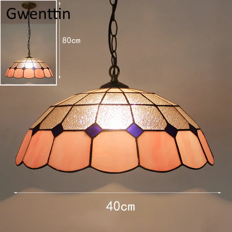 suspension en verre teinté style tiffany pour décoration intérieure