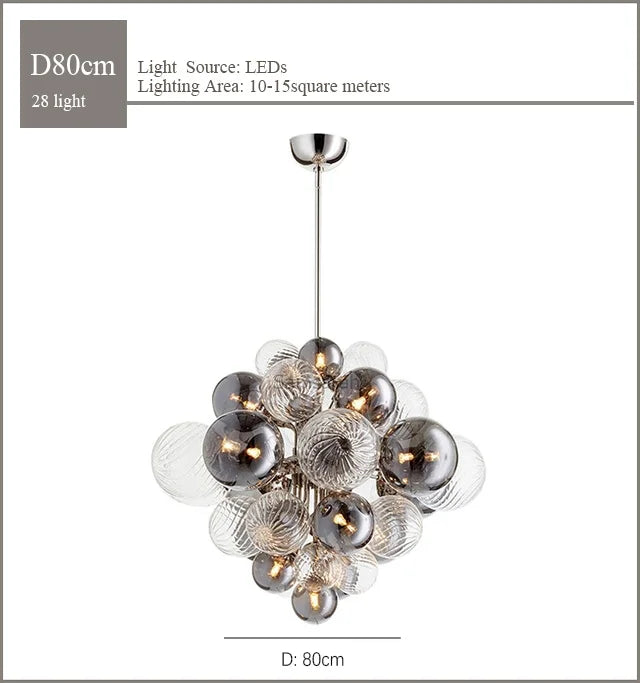 lustre nordique en verre globe avec éclairage led