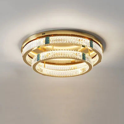 lustre moderne en cristal rond à 3 couches avec led