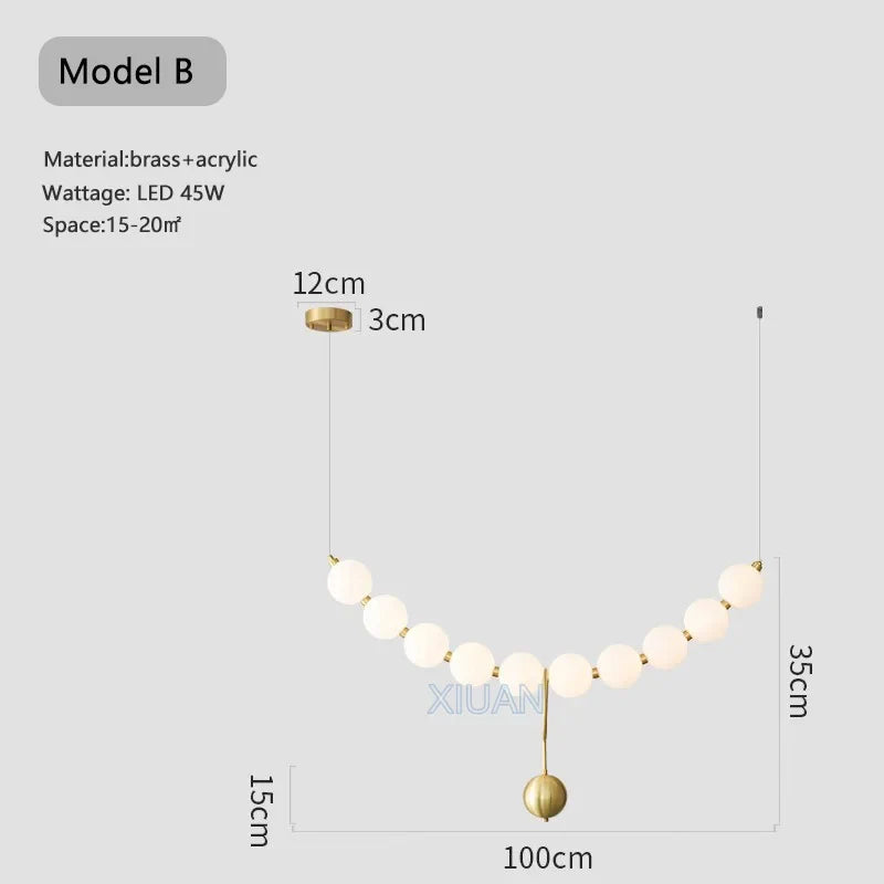 lustre suspension en acrylique blanc avec perles