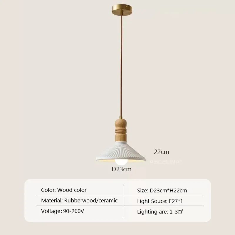 Suspension LED style nordique en bois massif et céramique