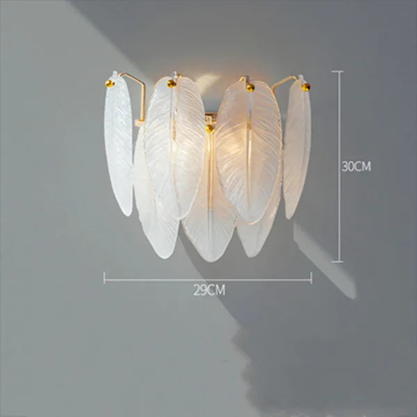lustre moderne en verre avec plumes et lumière LED