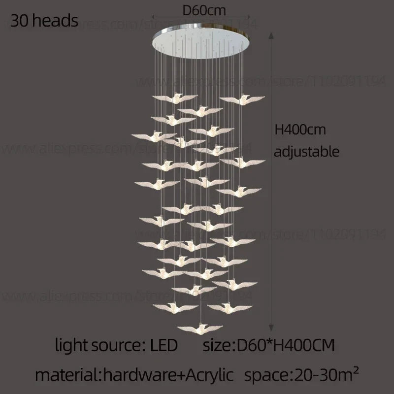 suspension LED décorative en forme d'oiseau idéale pour loft