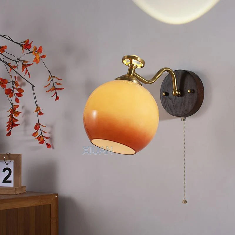 applique murale en verre design fleur wabi-sabi en bois massif