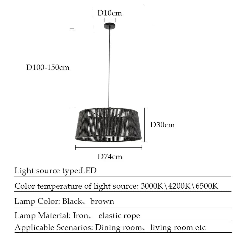 lustre nordique sandyha tissé corde éclairage led maison