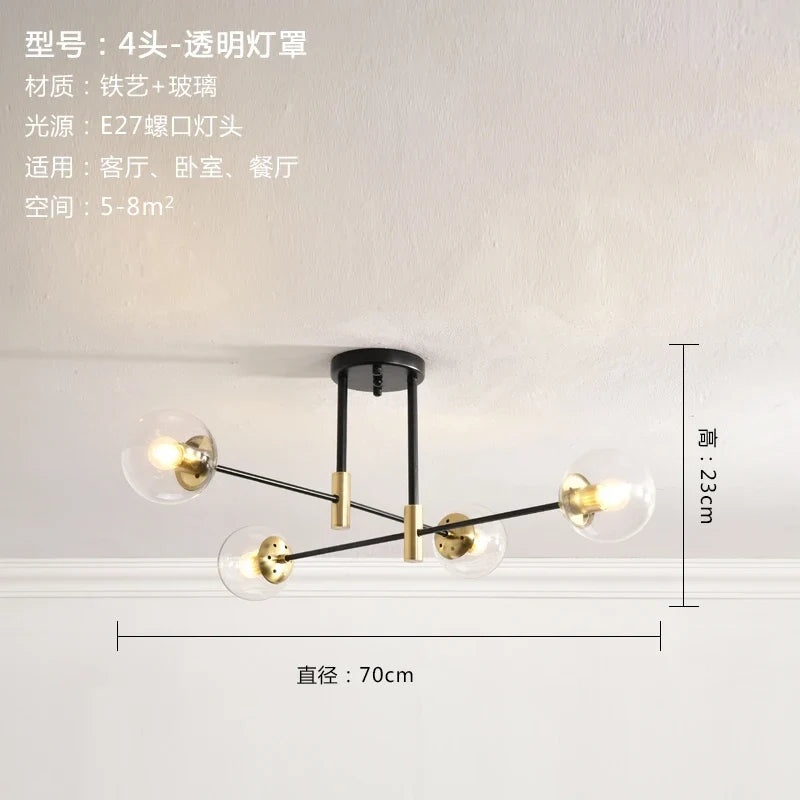 lustre nordique moderne led avec boules de verre