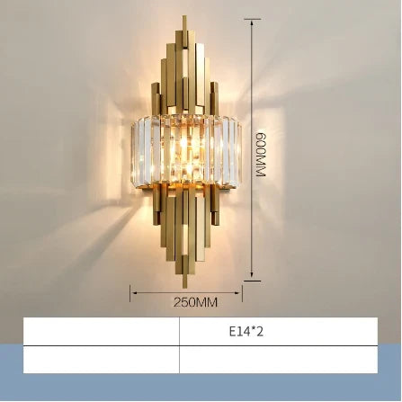 applique murale design en cristal et acier inoxydable doré