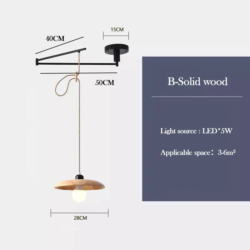 lustre en bois de noyer rétractable à bras pivotant moderne