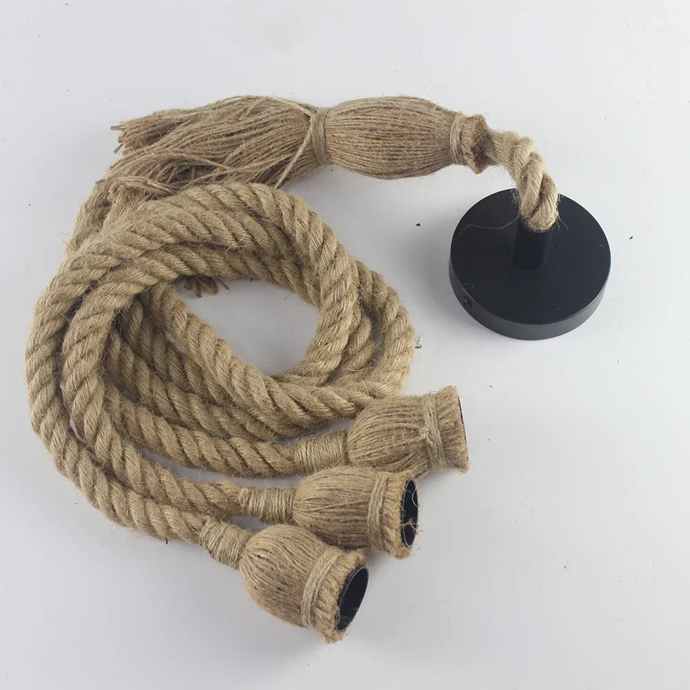 suspension rétro loft industriel en corde de chanvre avec ampoule edison