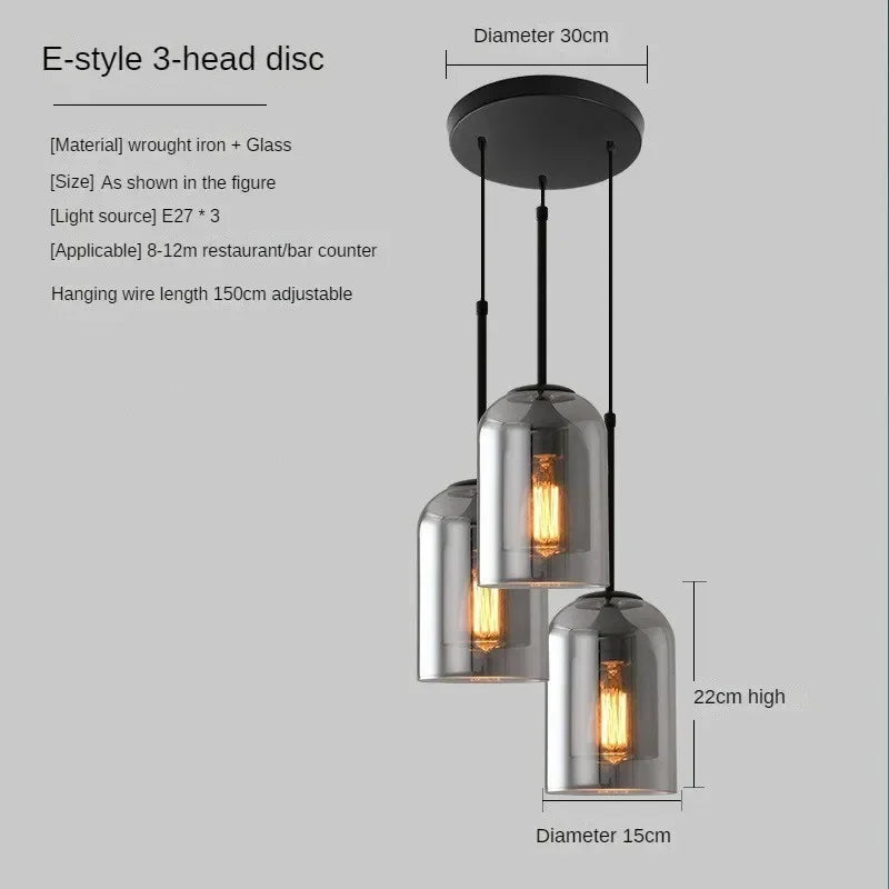 Suspension industriel vintage en verre fumé pour restaurant loft