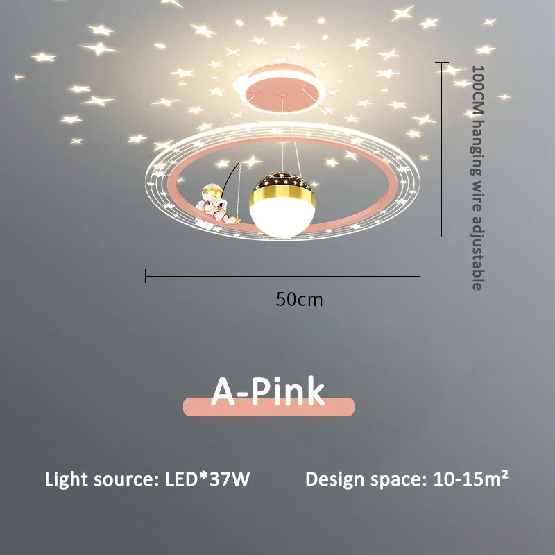 Lustre LED rond d'astronaute à gradation pour chambre d'enfant