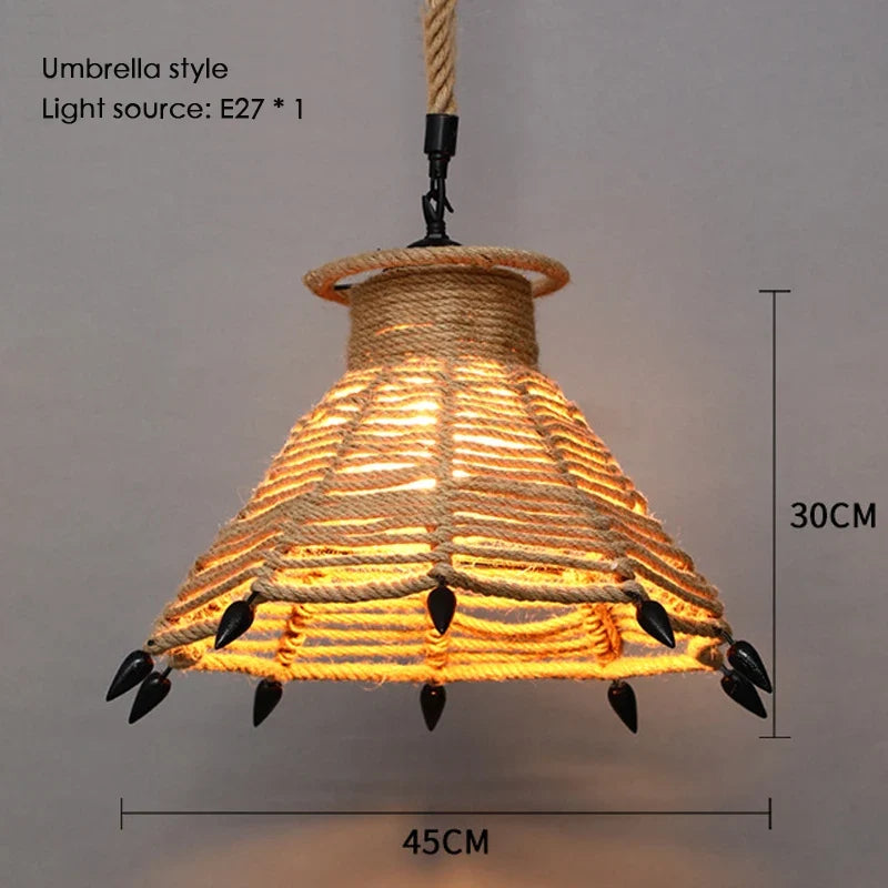 Sisal chanvre corde suspension plafonnier Lustre suspendu Lustre fer main tressage rustique rétro pour salle à manger décor