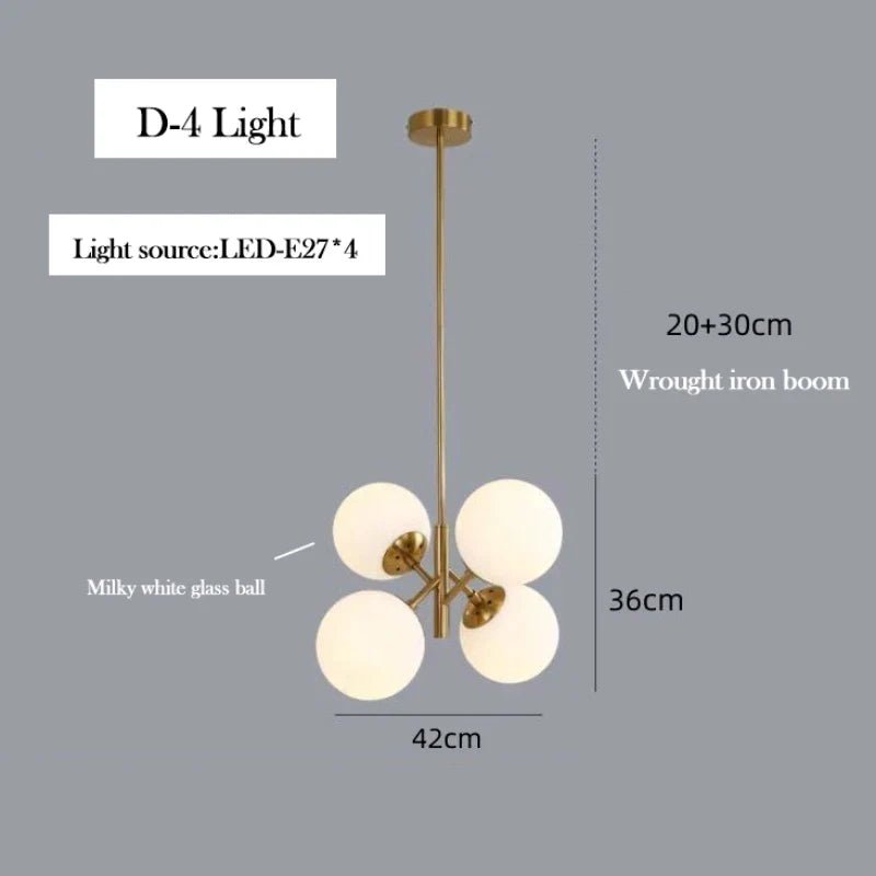 lustre en verre laiteux style nordique pour décoration intérieure