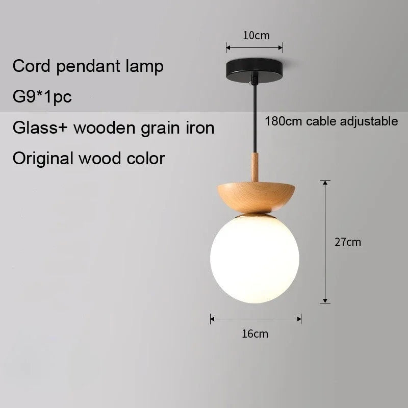 suspension ronde en verre et bois de noyer japonais