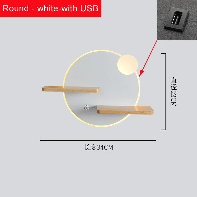 Applique murale led nordique avec étagère et chargeur usb