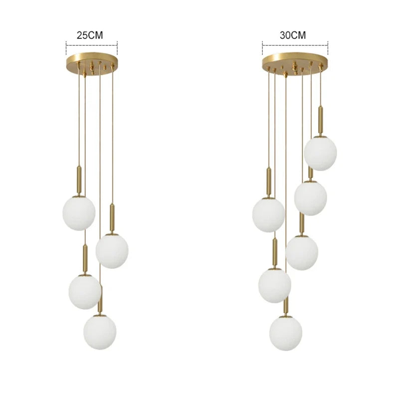 Suspension laiton noir boule lait LED