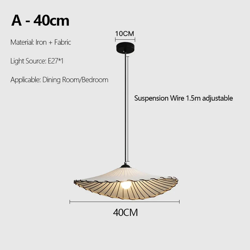 lustre en tissu chinois avec chapeau de paille et lumière led
