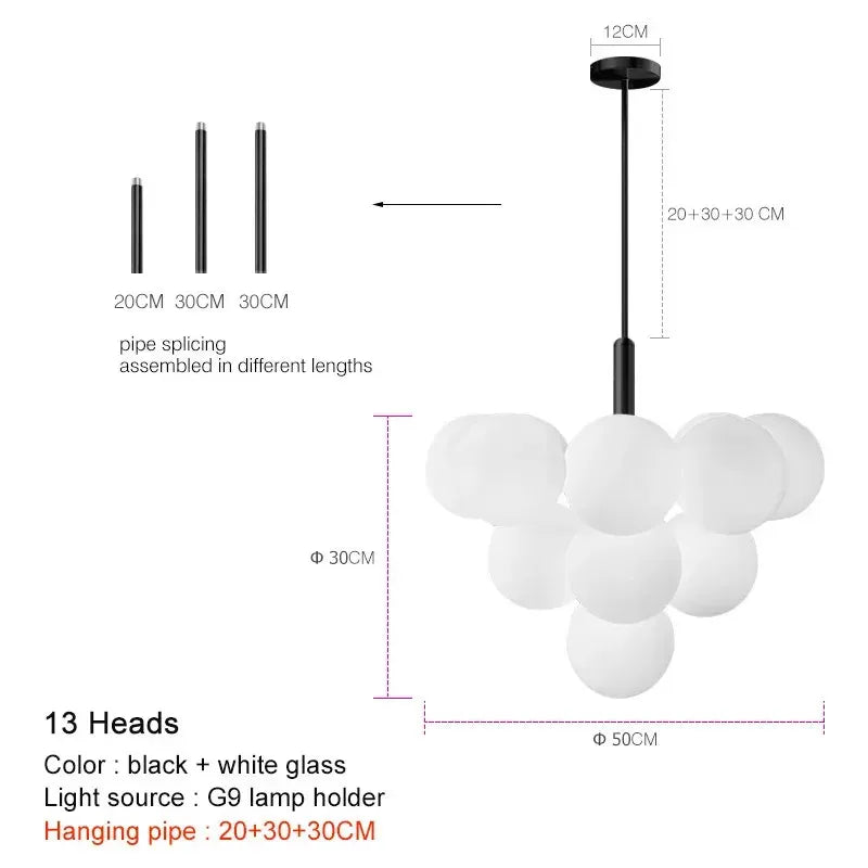 suspension LED design nordique en boule de verre
